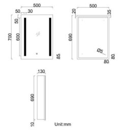 AVER-GROWTH Led Bathroom Mirror Cabinet With Shaver Socket, Dimmable Light, Anti-Fog Demister, Touch/wall Switch, Brightness Memory, 500X700mm - thumbnail 8