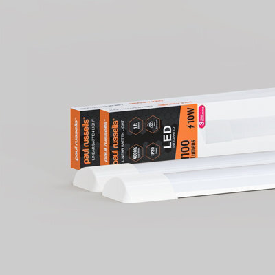 Paul Russells 1Ft Led Batten Tube Lights, 10W 1100 Lumens, Ip20, 4000K Cool White, Ultra Slim, Pack Of 2 - image 1