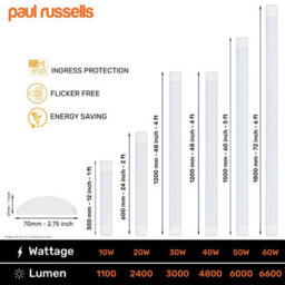 Paul Russells 1Ft Led Batten Tube Lights, 10W 1100 Lumens, Ip20, 4000K Cool White, Ultra Slim, Pack Of 2 - thumbnail 5