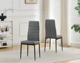 Furnizone UK Set Of 2 Dining Chairs - Olivia Modern Dining Chairs - Grey Faux Leather Black Legs Dining Chairs - Kitchen Dining Room Chairs