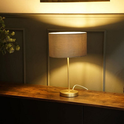 Valuelights Charles Gold Table Lamp With Grey Velvet Shade And Bulb - image 1