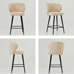 Lakeland Furniture Colby Natural Cream Fabric Black Fixed Leg Base Bar Stool - thumbnail 2