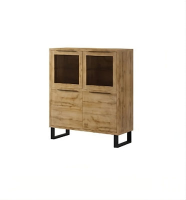 Arte Halle 42 Display Cabinet W1200mm H1400mm D450mm - Oak Wotan, Glass Doors & Shelves, Elegant Design - image 1
