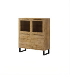 Arte Halle 42 Display Cabinet W1200mm H1400mm D450mm - Oak Wotan, Glass Doors & Shelves, Elegant Design - thumbnail 1