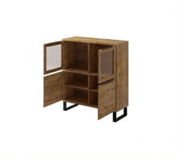 Arte Halle 42 Display Cabinet W1200mm H1400mm D450mm - Oak Wotan, Glass Doors & Shelves, Elegant Design - thumbnail 2
