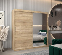 Arte Tokyo 02 Contemporary Mirrored 2 Sliding Door Wardrobe 9 Shelves 2 Rails Oak Sonoma Effect (H)2000mm (W)2000mm (D)620mm - thumbnail 2