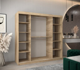 Arte Tokyo 02 Contemporary Mirrored 2 Sliding Door Wardrobe 9 Shelves 2 Rails Oak Sonoma Effect (H)2000mm (W)2000mm (D)620mm - thumbnail 3