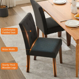 Black Set Of 2 Upholstered Dining Chairs High Back Home - thumbnail 3
