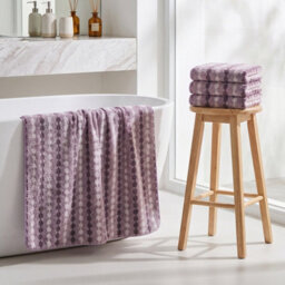 Living And Home 4 Pack Polyester Towel Set Purple Zigzag Wave Stripe Soft Absorbent Hanging Loop Bathroom Towel Kit - thumbnail 2