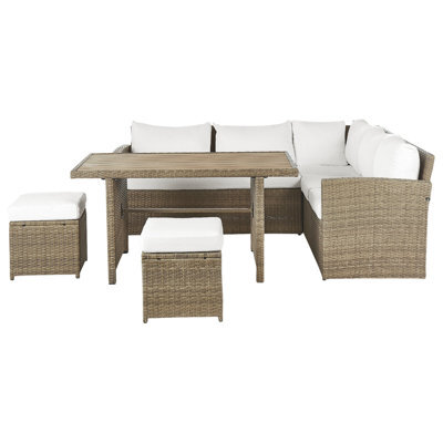 Beliani Garden Lounge Set With Table And Ottoman 5 Seater Bardi With Cushions Pe Rattan Brown - image 1