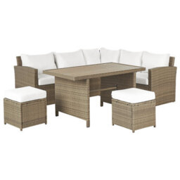 Beliani Garden Lounge Set With Table And Ottoman 5 Seater Bardi With Cushions Pe Rattan Brown - thumbnail 4