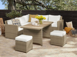 Beliani Garden Lounge Set With Table And Ottoman 5 Seater Bardi With Cushions Pe Rattan Brown - thumbnail 2