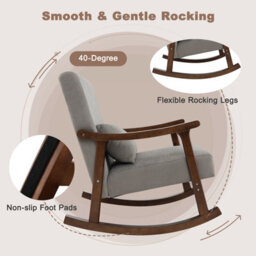 Costway Wooden Rocking Accent Chair Upholstered Rocker Armchair W/ Soft Lumbar Pillow - thumbnail 6