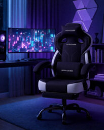 Luckracer Fabric Gaming Chair With Footrest, Ergonomic Computer Desk Chair With Pocket Spring Cushion Home Office Chair, Black - thumbnail 3