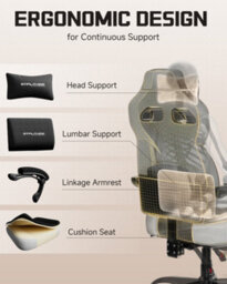 Luckracer Fabric Gaming Chair With Footrest, Ergonomic Computer Desk Chair With Pocket Spring Cushion Home Office Chair, Black - thumbnail 7