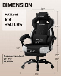 Luckracer Fabric Gaming Chair With Footrest, Ergonomic Computer Desk Chair With Pocket Spring Cushion Home Office Chair, Black - thumbnail 4
