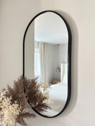 Downton Interiors Black Modern Metal Frame Oval Wall Mirror - 70Cm - Part Of The Soho Range - thumbnail 3
