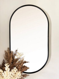 Downton Interiors Black Modern Metal Frame Oval Wall Mirror - 70Cm - Part Of The Soho Range