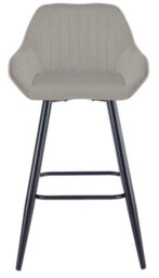 Lamboro Velluto Velvet Kitchen Bar Stool, Powder-Coated Black Fixed Legs With Footrest, Velvet Padded Seat, Backrest & Armrest, Grey - thumbnail 6