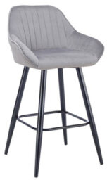 Lamboro Velluto Velvet Kitchen Bar Stool, Powder-Coated Black Fixed Legs With Footrest, Velvet Padded Seat, Backrest & Armrest, Grey - thumbnail 1