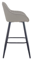 Lamboro Velluto Velvet Kitchen Bar Stool, Powder-Coated Black Fixed Legs With Footrest, Velvet Padded Seat, Backrest & Armrest, Grey - thumbnail 2