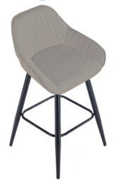 Lamboro Velluto Velvet Kitchen Bar Stool, Powder-Coated Black Fixed Legs With Footrest, Velvet Padded Seat, Backrest & Armrest, Grey - thumbnail 7