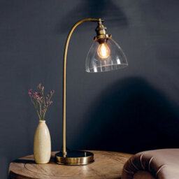 2 Pack Industrial Curved Table Lamp Antique Brass & Glass Modern Bedside Light - thumbnail 5
