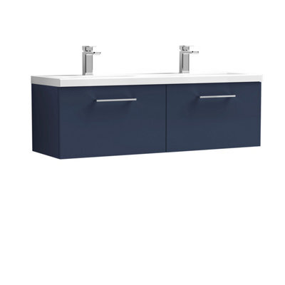 Balterley Level 1200mm Wall Hung 2 Drawer Vanity Unit With Double Basin For Modern Bathroom Storage - Midnight Blue - image 1
