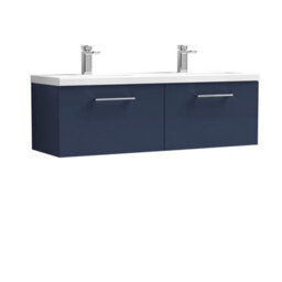 Balterley Level 1200mm Wall Hung 2 Drawer Vanity Unit With Double Basin For Modern Bathroom Storage - Midnight Blue - thumbnail 1