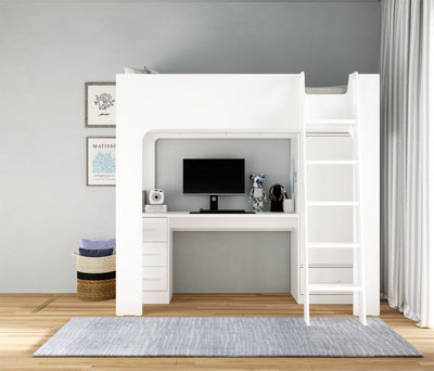 Flintshire Furniture Eden High Sleeper Bed In White With Desk And Storage - image 1