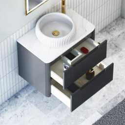 Royal Bathrooms Avenza 700mm Matt Obsidian Black Wall Hung Bathroom Countertop Vanity Unit 2 Drawer With Milan Basin - thumbnail 5