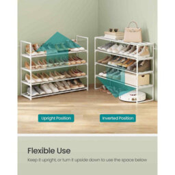 Wide 4 Tier Stackable Shoe Rack, Reversible Metal Shoe Storage Organiser, Pearl White - thumbnail 3