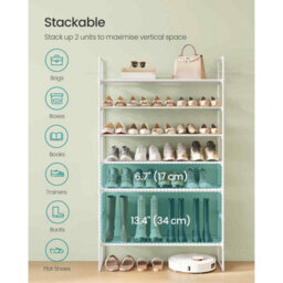 Wide 4 Tier Stackable Shoe Rack, Reversible Metal Shoe Storage Organiser, Pearl White - thumbnail 4