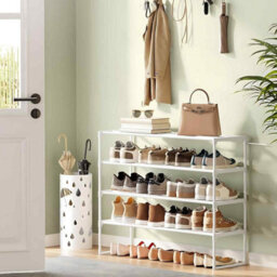 Wide 4 Tier Stackable Shoe Rack, Reversible Metal Shoe Storage Organiser, Pearl White - thumbnail 1