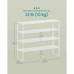 Wide 4 Tier Stackable Shoe Rack, Reversible Metal Shoe Storage Organiser, Pearl White - thumbnail 2