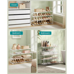 Wide 4 Tier Stackable Shoe Rack, Reversible Metal Shoe Storage Organiser, Pearl White - thumbnail 5