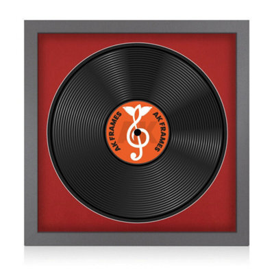 "16X16"" Dark Grey Modern Vinyl Record Frame With Crimson Mount For 12 Inch Lp Disc - Ak Frames" - image 1