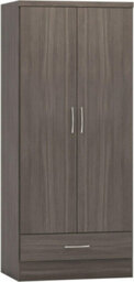 Seconique Nevada 2 Door 1 Drawer Wardrobe Black Wood Grain Effect