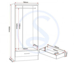 Seconique Nevada 2 Door 1 Drawer Wardrobe Black Wood Grain Effect - thumbnail 3