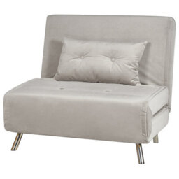 Beliani Single Sofa Bed, Light Grey Velvet, Fold-Out Single Sleeper With Cushion, Modern Design - thumbnail 4