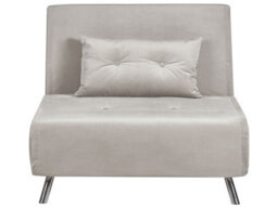 Beliani Single Sofa Bed, Light Grey Velvet, Fold-Out Single Sleeper With Cushion, Modern Design - thumbnail 2