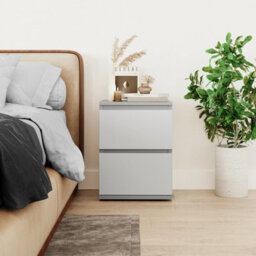 Urbn-Living Urbnliving Height 49Cm 2 Drawer Wooden Bedroom Bedside Cabinet Colour Grey Carcass And White Drawers No Handle Nightstand - thumbnail 2