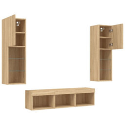 Berkfield Versatile 5 Piece Tv Wall Units With Led Sonoma Oak Engineered Wood - thumbnail 6