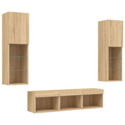Berkfield Versatile 5 Piece Tv Wall Units With Led Sonoma Oak Engineered Wood - thumbnail 5