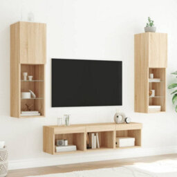 Berkfield Versatile 5 Piece Tv Wall Units With Led Sonoma Oak Engineered Wood - thumbnail 3