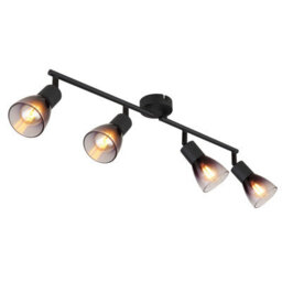 Luminosa Lighting Luminosa Satella Ceiling Spotlight Bar Matt Black Smoke Glass Shade 4X E14