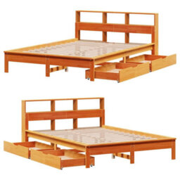 Berkfield Bookcase Bed Without Mattress Wax Brown 120X200 Cm Solid Wood Pine - thumbnail 9