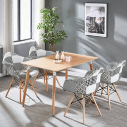 Life Interiors Set Of 6 Black/white Patchwork Fabric Dining Chairs With Wooden Legs, Modern Accent Chair - thumbnail 9