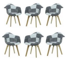 Life Interiors Set Of 6 Black/white Patchwork Fabric Dining Chairs With Wooden Legs, Modern Accent Chair - thumbnail 1