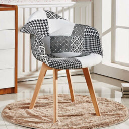 Life Interiors Set Of 6 Black/white Patchwork Fabric Dining Chairs With Wooden Legs, Modern Accent Chair - thumbnail 2